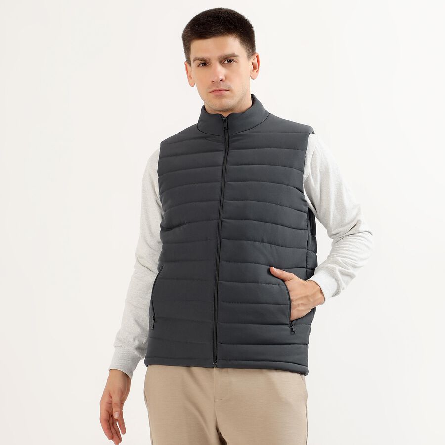 Men's Dark Grey High Neck Sleeveless Jacket, Dark Grey, large image number null