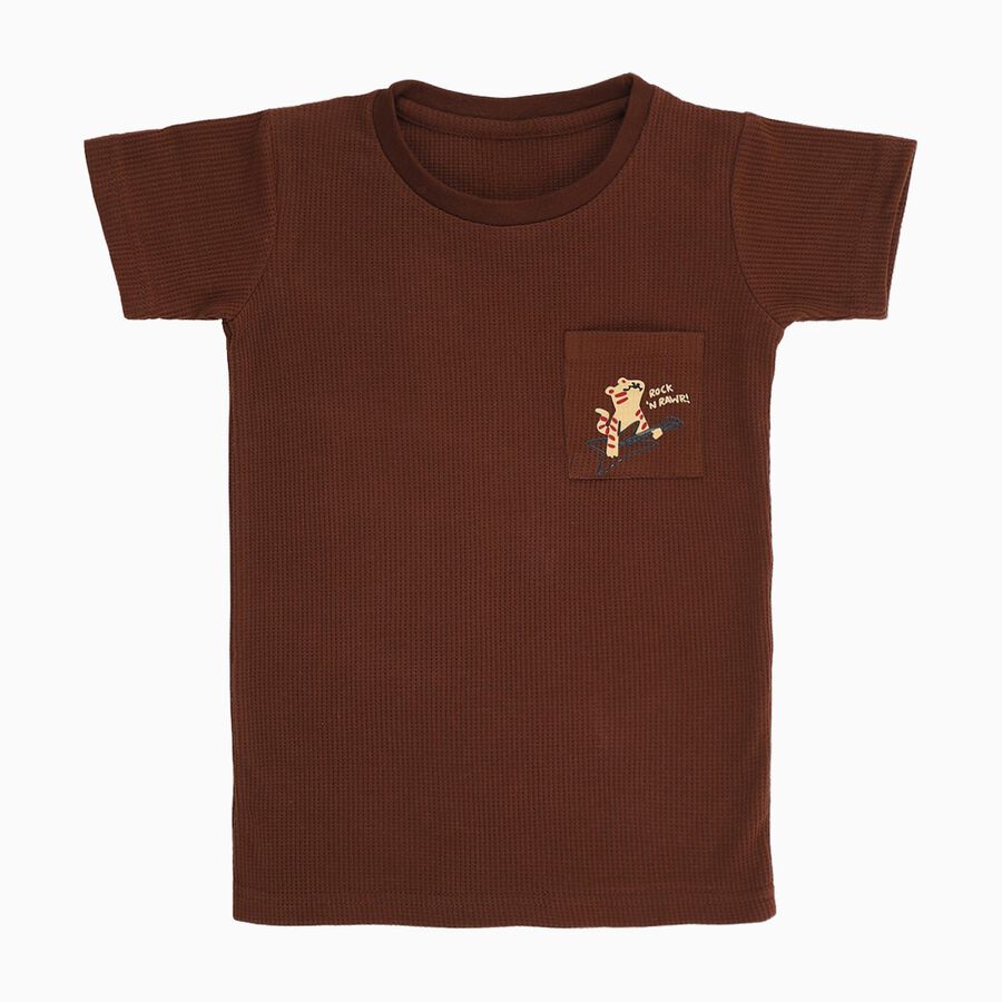 Boys Deep Brown Crew Neck Casual T-Shirt, भूरा, large image number null