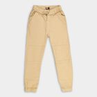 Boys Light Beige Elastic Waist Jogger Trousers, Khaki, small image number null