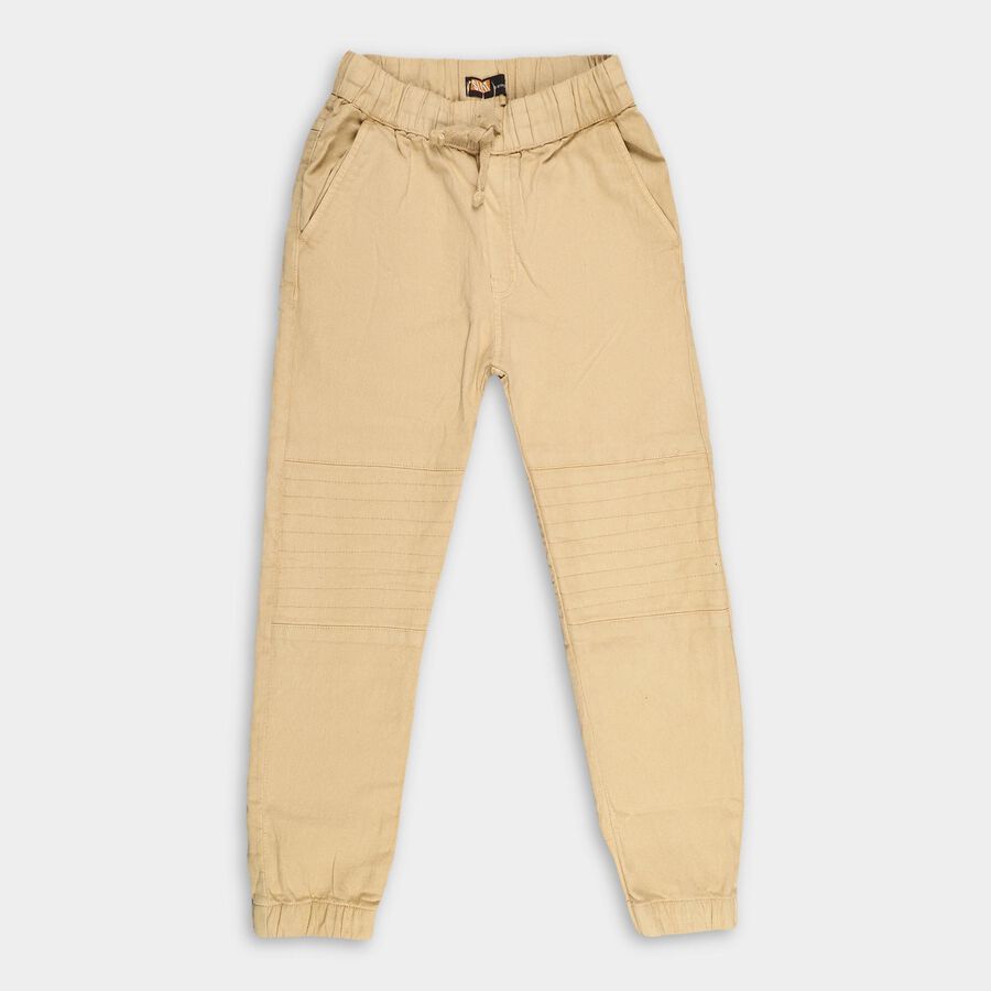 Boys Light Beige Elastic Waist Jogger Trousers, Khaki, large image number null
