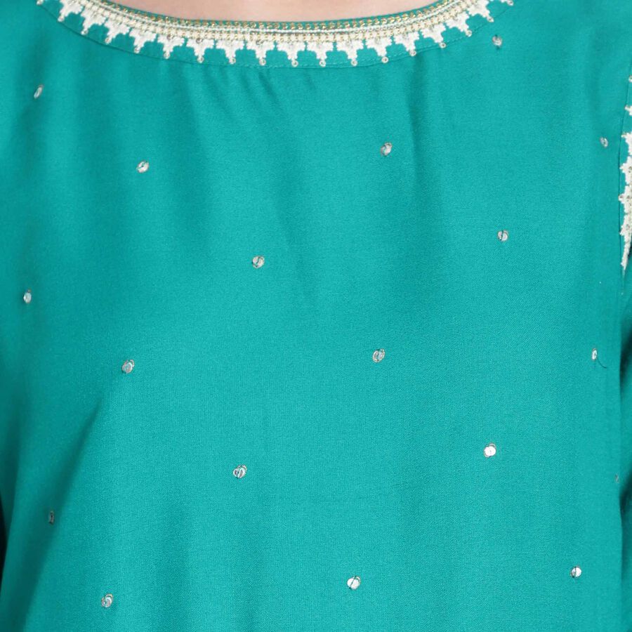 Embroidered 3/4th Sleeves Kurta, Dark Green, large image number null