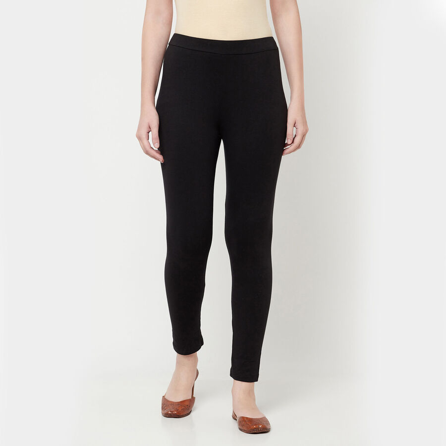 Solid Ankle Length Churidar, Black, large image number null