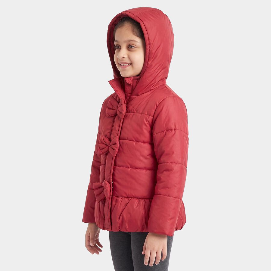 Girls Red Hooded Puffer Jacket, Wine, large