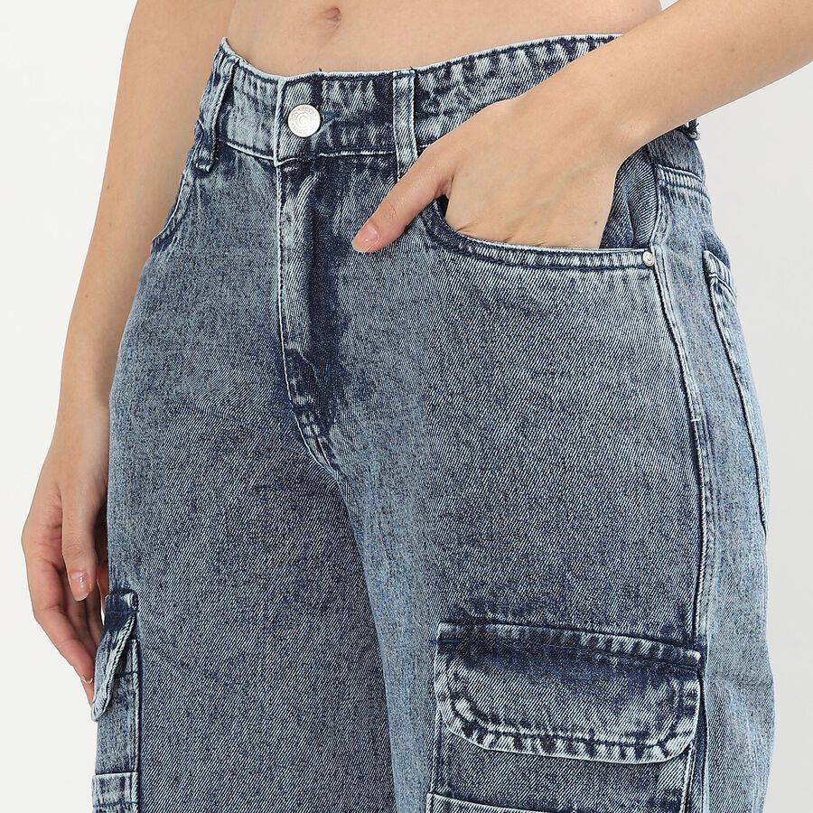 Ladies' 100% Cotton Jeans, मध्यम नीला, large image number null