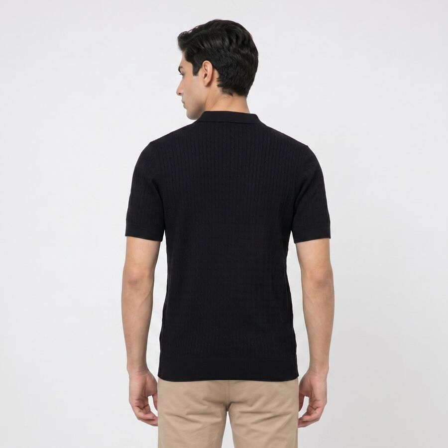 Men's Navy Blue Cotton Polo Neck Solid T-Shirt, Navy Blue, large
