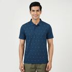 Men's Blue Polo Neck Printed T-Shirt, टील ब्लू, small