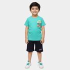 Boys' Light Green Cotton Round Neck Graphic Baba Suit, Light Green, small