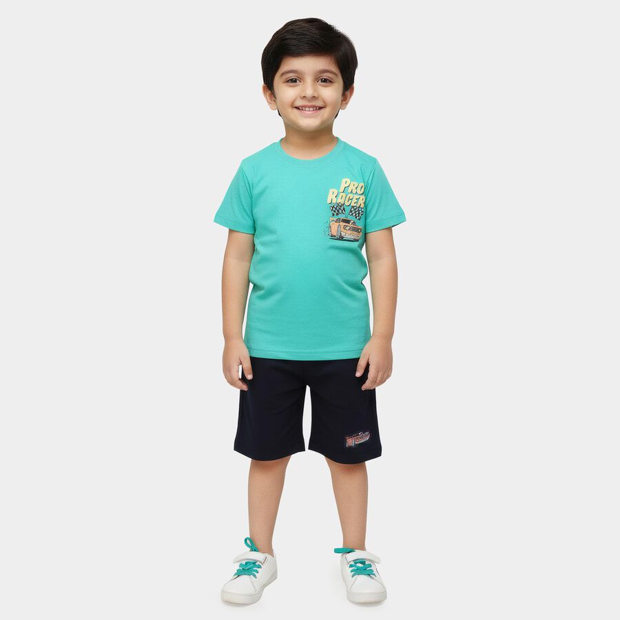 Boys' Light Green Cotton Round Neck Graphic Baba Suit, Light Green, large