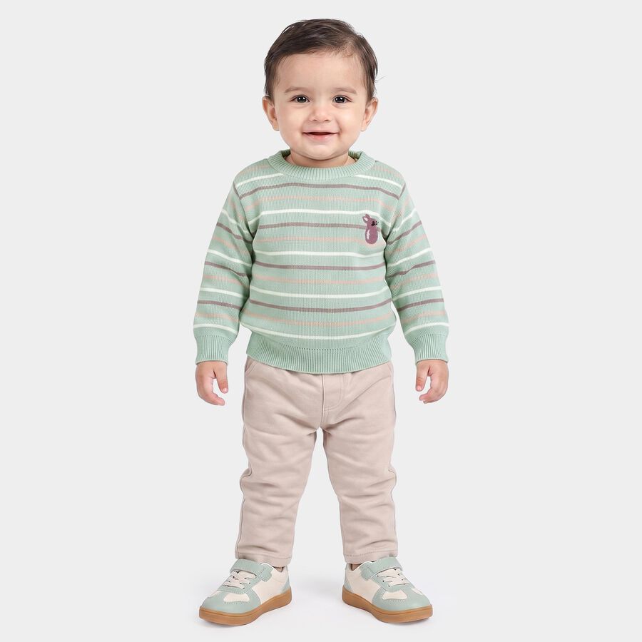 Infants Mint Green Crew Neck Striped Pullover, हल्का हरा, large