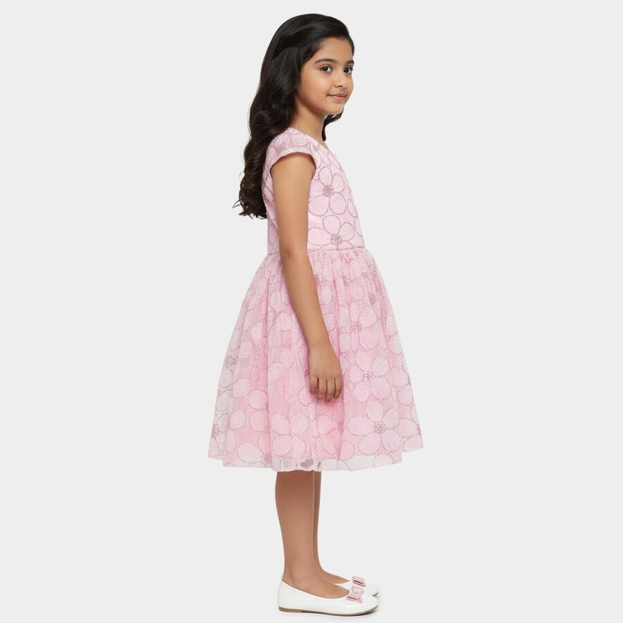 Girls' Light Pink Regular Fit Floral Printed Frock, हल्का गुलाबी, large