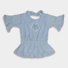 Girls' Light Blue Round Neck Ruffled T-Shirt, हल्का नीला, small image number null