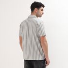 Men's Muted Grey Striped Cuban Collar Casual Shirt, Dark Grey, small
