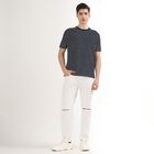 Men's Navy Blue Round Neck Striped T-Shirt, नेवी ब्लू, small