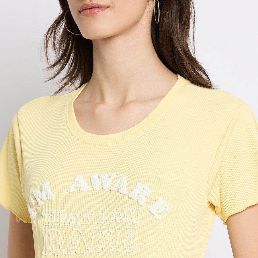 Ladies' Round Neck T-Shirt, पीला, large image number null