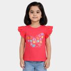 Girls' Pink Cotton Round Neck Casual T-Shirt, Pink, small