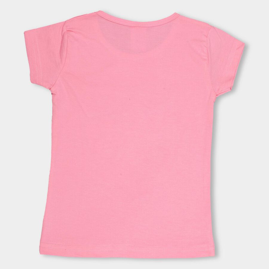 Girls' Light Pink Cotton Round Neck Casual T-Shirt, Light Pink, large