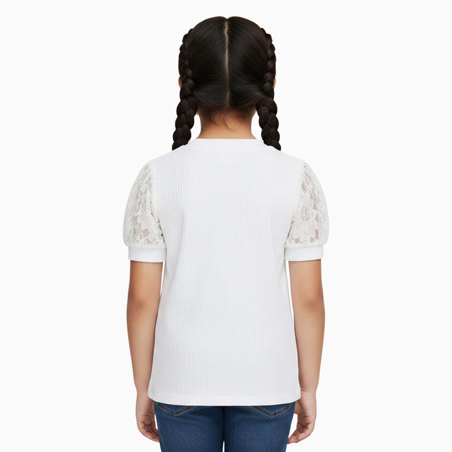 Girls Snow White Crew Neck Casual T-Shirt, सफ़ेद, large image number null