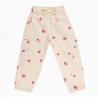 Girls Beige Floral Printed Relaxed Fit Cargo Trousers, गहरा पीला, small image number null