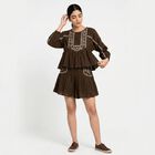 Women's Brown Cotton Embroidered Co-ord Set, भूरा, small