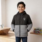 Boys Grey Hooded Puffer Jacket, Light Grey, small