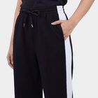 Women's Black Slim Fit Side-Striped Track Pants, काला, small