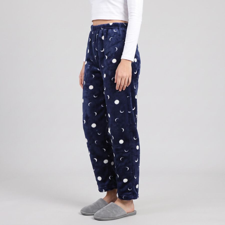 Women's Navy Blue Straight Fit Moon Lounge Pyjama, नेवी ब्लू, large