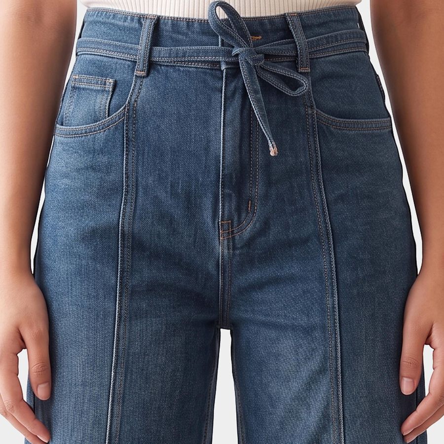 Girls' Blue Wide Leg Tie-Up Jeans, Melange Blue, large