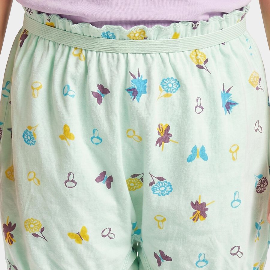 Girls' Mint Green Regular Fit Printed Bloomer Shorts, Light Green, large