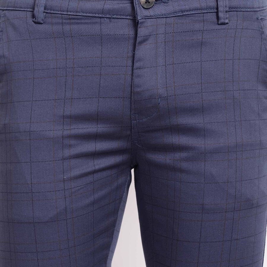 Printed Slim Casual Trousers, Dark Blue, large image number null