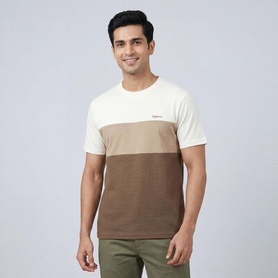 Men's Brown Cotton Round Neck Casual T-Shirt