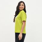 Women's Bright Lime Green Cotton Round Neck Graphic T-Shirt, Neon Green, small