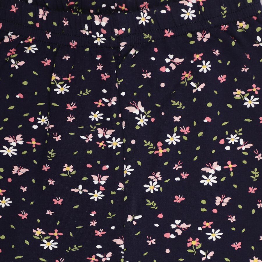 Girls' Dark Navy Blue Printed Cotton Blend Legging, नेवी ब्लू, large image number null
