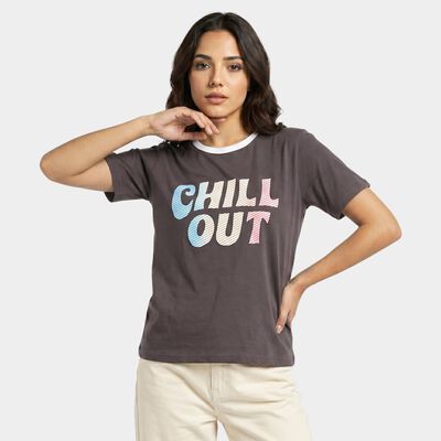 Women's Charcoal Round Neck Regular T-Shirt