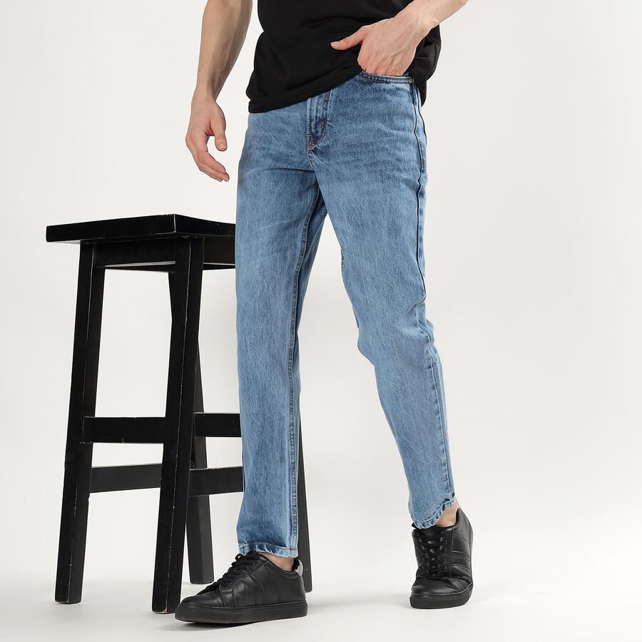 Men's Stonewashed Blue Straight Fit Five Pocket Jeans, Light Blue, large image number null