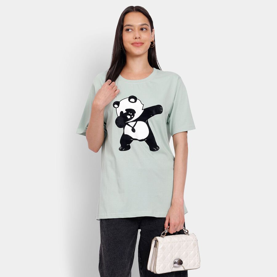 Ladies' 100% Cotton Round Neck T-Shirt, हल्का हरा, large image number null