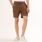 Men's Warm Brown Relaxed Fit Textured Bermuda Shorts, भूरा, small