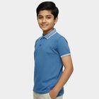 Boys Blue Cotton Polo Collar Preppy Half Sleeve T-Shirt, Light Blue, small