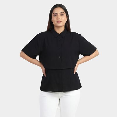 Women's Black Classic Collar Military Shirt