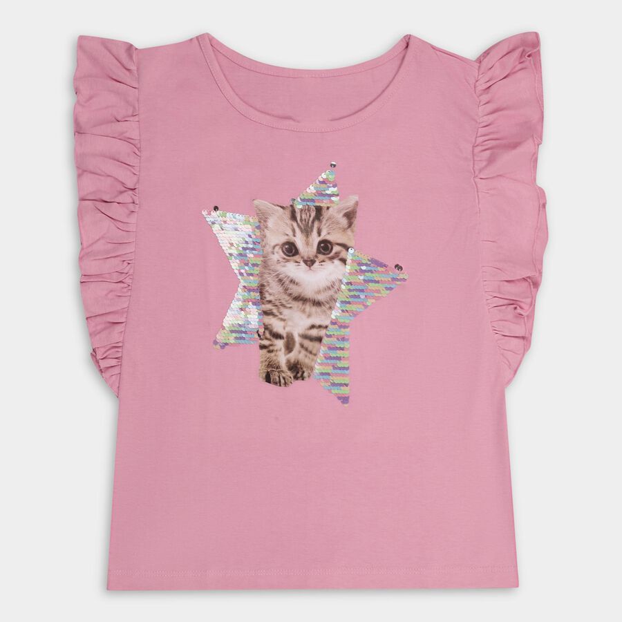 Girls' 100% Cotton T-Shirt , गुलाबी, large image number null