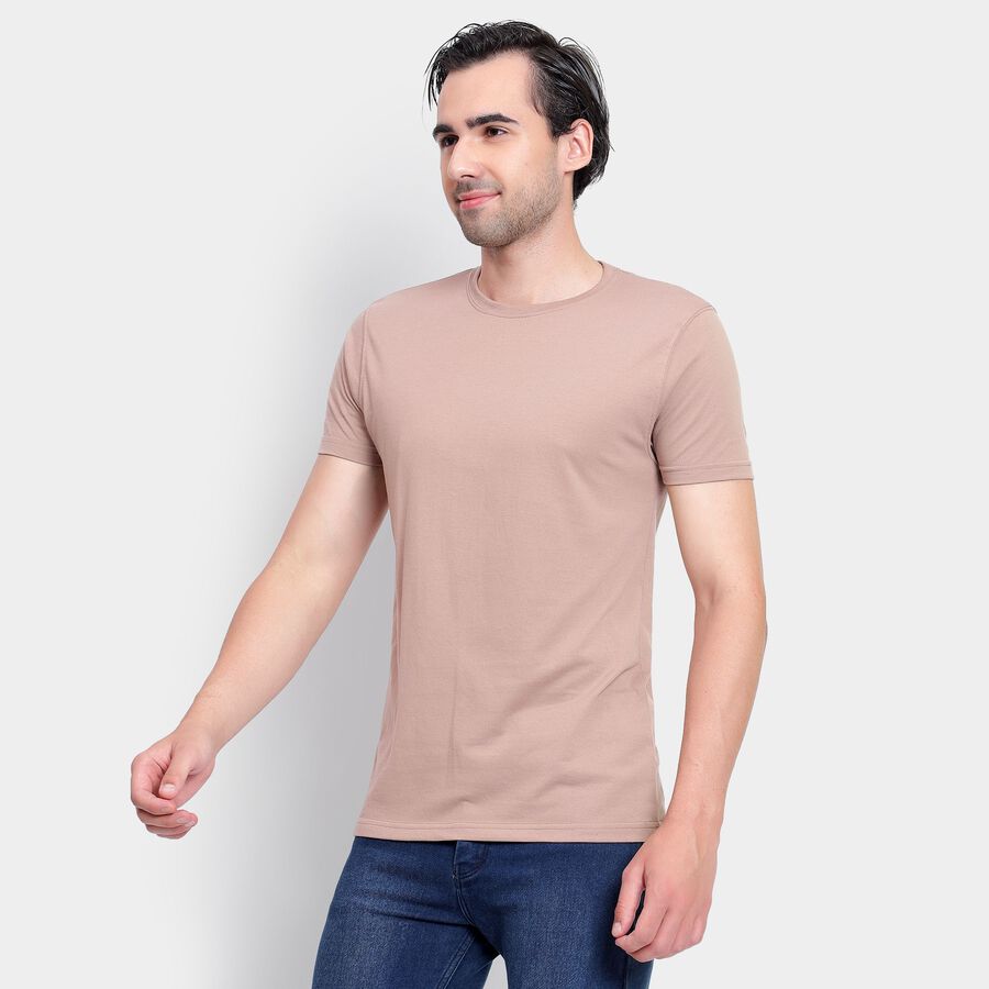 Men's Round Neck Half Sleeves T-Shirt, Beige, large image number null