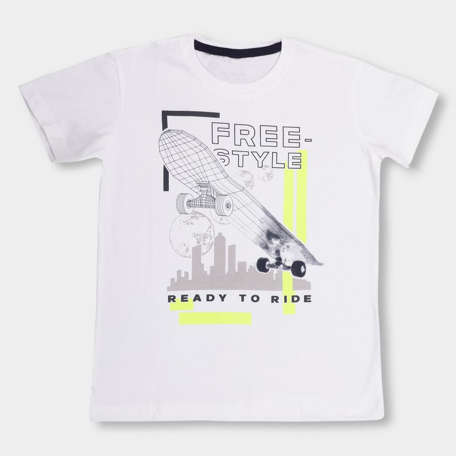Boys' 100% Cotton Half Sleeves T-Shirt , White, large image number null