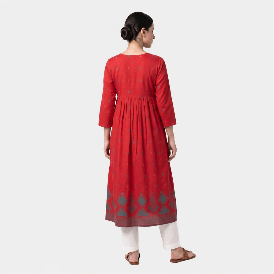 Women's Fuchsia Cotton Notch Neck Embroidered Kurta, Fuchsia, large
