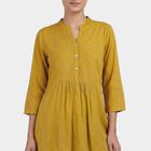 Women's Yellow Mandarin Collar Printed Straight Kurti, Mustard, small