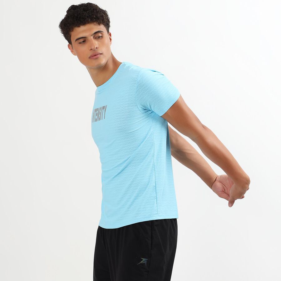 Men's Light Sky Blue Crew Neck Athleisure T-Shirt, Aqua, large image number null