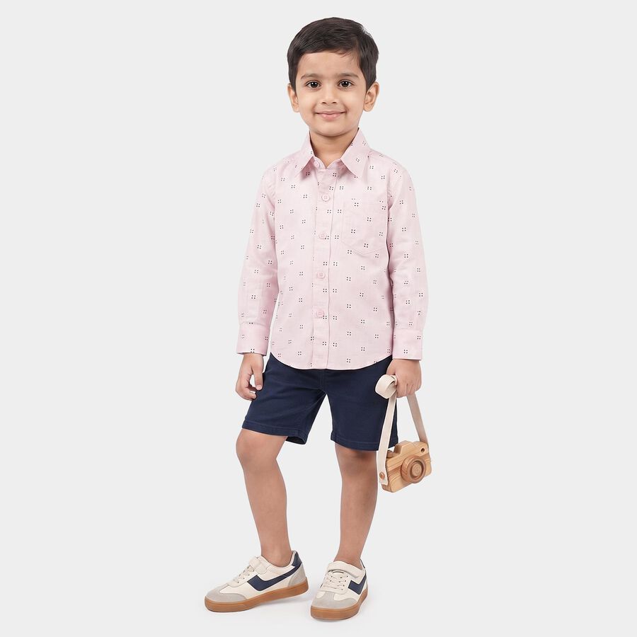 Boys Pink Cotton Long Sleeve Collar Shirt, Pink, large