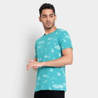 Cotton Printed Round Neck T-Shirt, Teal Blue, small image number null