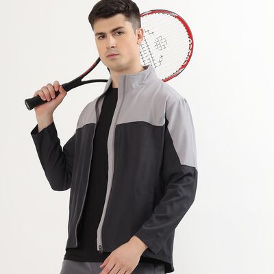 Men's Dark Grey and Light Grey High Neck Athleisure Jacket