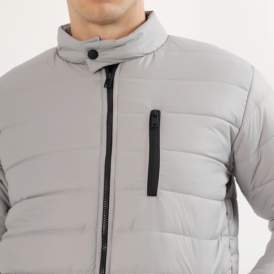 Men's Light Grey High Neck Casual Jacket, Light Grey, large image number null
