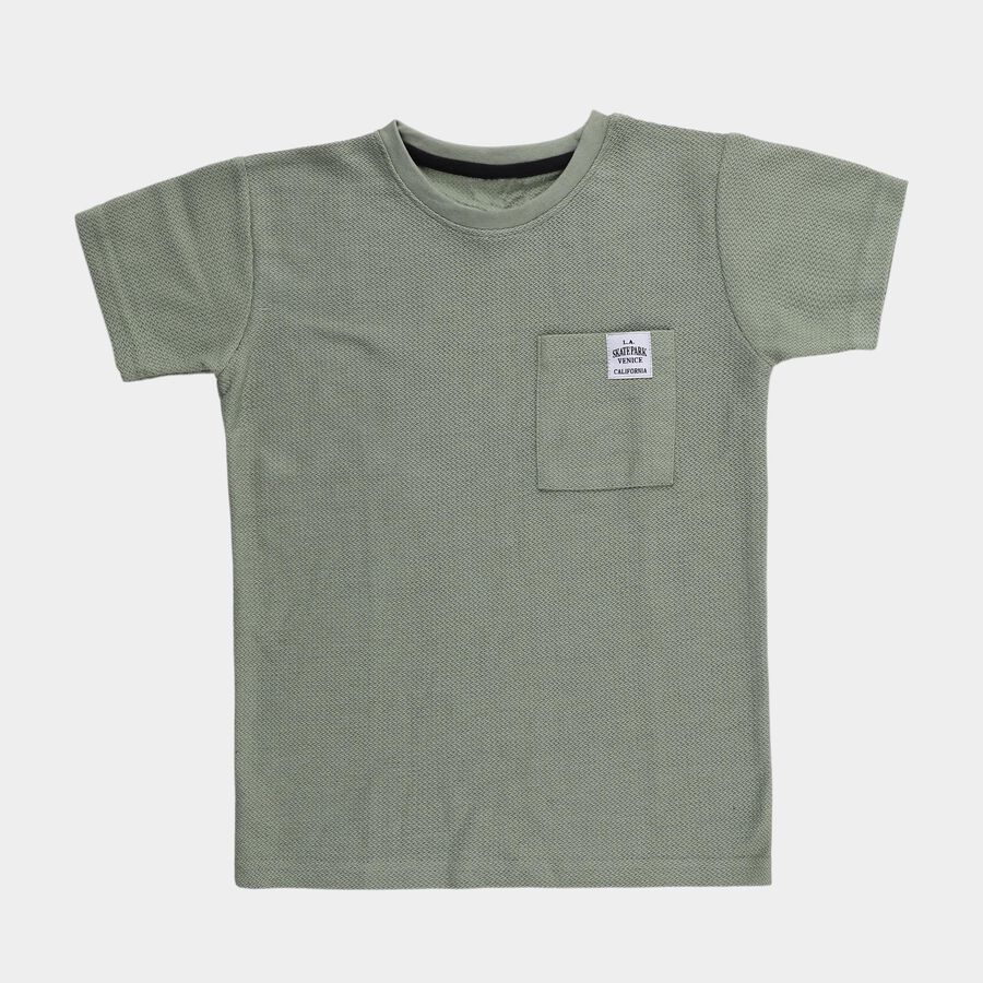 Boys Light Green Round Neck Graphic Printed Casual T-Shirt, हल्का हरा, large