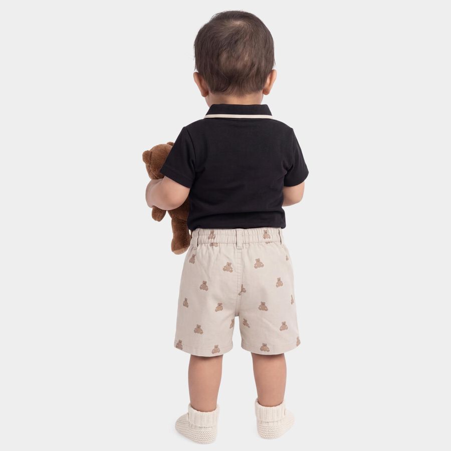 Infants' Black Cotton Polo Neck Embroidered Baba Suit, Black, large